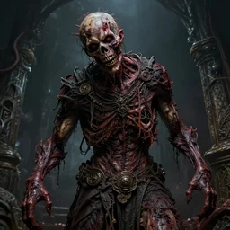 horrifying decaying zombie, maximalist, high detail, 8 k, ornate, dark fantasy, realistic, masterpiece, trending on art station, complex, wlop