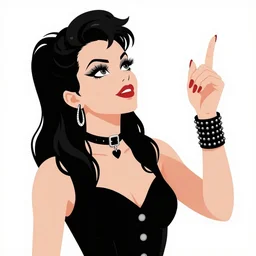 looking up at goth girl, burlesque psychobilly, rockabilly, punk, white background, vector art, illustration by frank frazetta