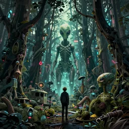 abandoned by adolf loos, at night bioshock galactic apocalyptic at dawn forest vice city retro alien postcyberpunk lightpaint, archdaily, wallpaper, highly detailed, trending on artstation.