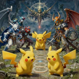 detailed wide shot of pokemon battle elden ring doom eternal intricate, hyper detailed, realistic, oil painting, by julie bell, frank frazetta, cinematic lighting