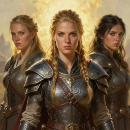 the elder scrolls vi, charismatic rugged female nord warrior portrait, illustration, rim light, top light, perfectly shaded, golden hour, epic, intricate, soft painting, art by ross tran, krenz cushart and wenjun lin