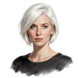 portrait of a woman with short white hair, medium shot, illustration, highly detailed, high quality, by charlie bowater
