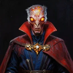 close up sci - fi cosmic horror art simon stalenhag doctor strange reptile eyes, red amber and diamond cape, elegant, highly detailed, centered, digital painting, concept art, smooth, sharp focus, illustration, artgerm, tomasz alen kopera, peter mohrbacher, donato giancola, joseph christian leyendecker, wlop, frank frazetta