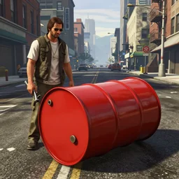 highly detailed red oil - drum with huge pack of c 4 on its side in gta v, in a empty street of new york, stephen bliss, unreal engine, fantasy art by greg rutkowski, loish, rhads, ferdinand knab, makoto shinkai and lois van baarle, ilya kuvshinov, rossdraws, tom bagshaw, global illumination, detailed and intricate environment