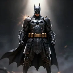 samurai batman, fantasy, intricate, sharp focus, lens flare, bloom, rim light. full body front view, art by ruan jia