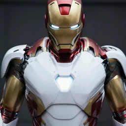 close - up ironman in a white armor, shallow depth of field, moody lighting, 8 k,