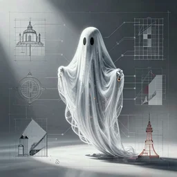 technical blueprint schematic wireframe diagram of a ghost