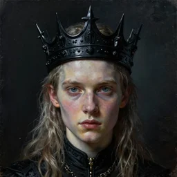 the portrait of hunter schafer in black wax crown by roberto ferri, dark fantasy,!!!!!!!!!! witcher!!!!!!!!!!, very detailed oil painting, masterpiece, 8 k