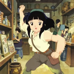 anime visual, portrait of a fantasy female adventurer shopping at a blacksmith's shop interior, cute face by ilya kuvshinov, yoh yoshinari, makoto shinkai, katsura masakazu, dynamic pose, dynamic perspective, flat cel shaded, mucha, crisp smooth lines, rounded eyes