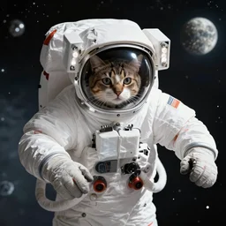 cat as astronaut in space walk