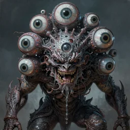 a detailed painting of a epic monster with several eyes , 16K ultra-realistic 3D, crying engine
