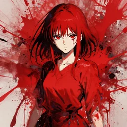 maximalist splatter paint of a lady in red, portrait, gapmoe yandere grimdark, trending on pixiv fanbox, painted by makoto shinkai takashi takeuchi studio ghibli, akihiko yoshida