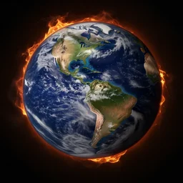 Planet earth burning, seen from space, digital painting, realist, landscape