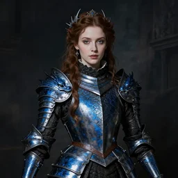 Gothic princess in dark and blue dragon armor. By William-Adolphe Bouguerea, highly_detailded