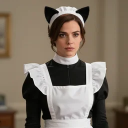 Film still of female Saul Goodman wearing a cat maid suit by Thomas romain, trending on artstation, artstationHD, artstationHQ