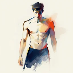 abstract minimal thick brush strokes of a thin athletic male, abstract minimalist line art, beautiful, flowing brush strokes, energetic colors, dramatic painting, detailed digital art trending on artstation