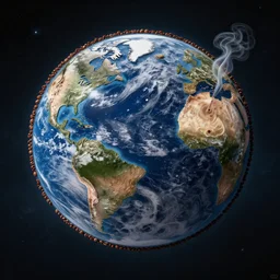 earth viewed from space made out of coffee, 4k, Roger Magrini
