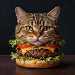half cat half hamburger, atmospheric lighting, painted, intricate, volumetric lighting, beautiful, rich deep colours masterpiece, sharp focus, ultra detailed