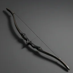 3 d render of a strung medieval longbow made of polished black wood and cloaked in shadow, high detail, 4 k, uhd