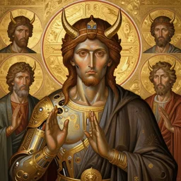 hyper detailed ultra sharp orthodox devil icon, biomechanical golden halo, hybrid human, trending on artstation, byzantine aesthetic, epic, religious, decadent, majestic, intricate, digital painting, concept art, smooth, sharp focus, illustration, art by josan gonzalez, felix englund, killian eng and zdizslaw beksinski
