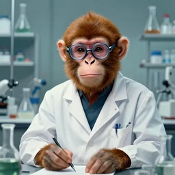 portrait of a proud old monkey doctor working in a chemical lab, artwork by gaston bussiere, craig mullins, trending on artstation, monkey dressed as a scientist, using googles and wearing a doctor coat