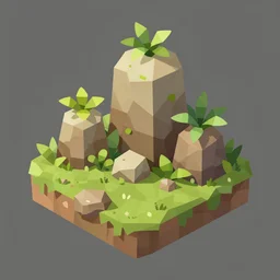 a bunch of rocks with plants growing out of them, concept art by senior environment artist, polycount, plein air, 2 d game art, low poly