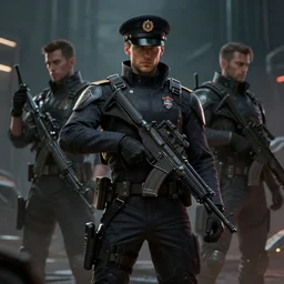 a futuristic soldier in an officers uniform, 4 k, hd, cyberpunk dark fantasy art, official fanart behance hd artstation