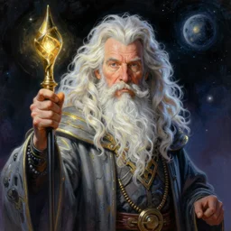 epic illustration of Christopher Lloyd as a space wizard by Paul Lehr, detailed, space opera, screen print