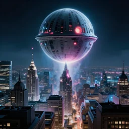 city of london being vaporized by the death star high up in the atmosphere, photorealistic, sci fi, neon, futuristic, 8k ,
