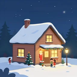 a small suburban house decorated for christmas. warm light, snow on the ground. clean cel shaded vector art. shutterstock. behance hd by lois van baarle, artgerm, helen huang, by makoto shinkai and ilya kuvshinov, rossdraws, illustration, art by ilya kuvshinov