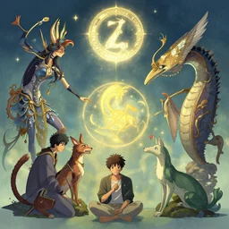 Aesthetic art of the Zodiacs playing with each other , cgsociety, fantasy art, concept art ,  ambient occlusion,  behance hd , concept art by Jesper Ejsing, by RHADS, Makoto Shinkai Cyril Rolando