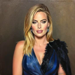 bobb ross painting margot robbie, realistic, photo
