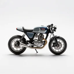 miniature cafe racer motorcycle, high detail macro photography, isolated on a pure white background, centered, entire object in frame, sharp focus, soft studio lighting