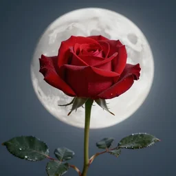 a blood red rose blooming under the full moon 8 k hyperrealism