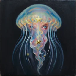 intricate five star portrait of aquaman as a jellyfish man, oil on canvas, hdr, high detail, photo realistic, hyperrealism, matte finish, high contrast, 3 d depth, centered, masterpiece, grain and gentle colors, enhanced light effect, enhanced eye detail, artstationhd