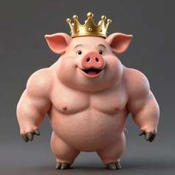 the coolest looking muscle pig man wearing a gold crown on his head