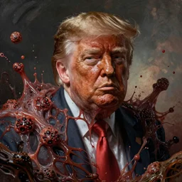 donald trump's disgusting true form bursting from within, gross, slimy, sleazy, pustules, high details, intricate details, by rembrandt