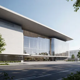 cadillac exhibition center exterior designed by aecom, hdr, perkins + will, photorealistic octane render 8 k, 2 8 mm