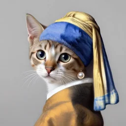 kitten with pearl earrings, highly detailed, by jan vermeer