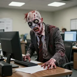 a zombie at work