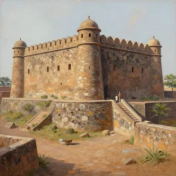 high quality realist painting of a west african fortress, very detailed, digital art.