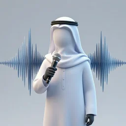 djinn made of sound waves, wearing kufia, with a mic, digital art