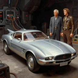 moebius and ralph mcquarrie style, vintage sci - fi car, retro futuristic sci - fi, blade runner 2 0 4 9, wires devices electronics, star wars, painting