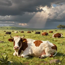 cartoon, cows resting after a day rounding up humans