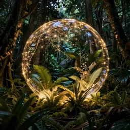glowing sphere in a night jungle