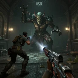 a new 2 0 2 1 modern realistic graphic first person shooting game screenshot of cthulu boss fight in dark house game, realistic, ultra setting, highly detailed, fps game, game of the year, disposable camera
