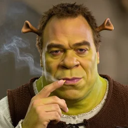 closeup portrait of bryan cranston smoking meth with shrek