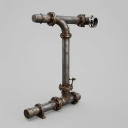 realistic 3 d render of a steampunk pipeline with a single pipe going from the top left of the screen, to the top right, down, and going off in the bottom left of the screen