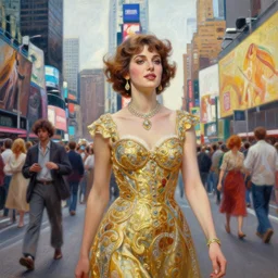 a beautiful realistic painting of adriana chechik in the 1 9 8 0 s new york times square celebration intricate, elegant, highly detailed, digital painting, artstation, concept art, by krenz cushart and artem demura and alphonse mucha