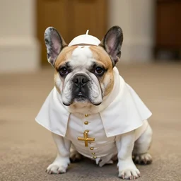 french bulldog dressed as the pope